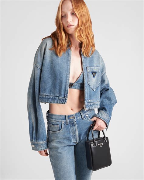 prada cropped organic denim jacket|prada cropped denim jacket.